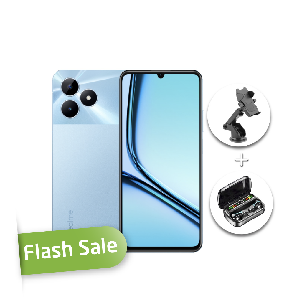 Realme note 50 128g and  Phone holder  and Earphones