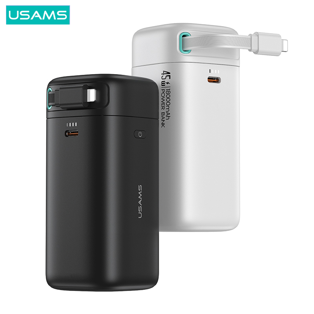  PD45W 18000mAh Dual Output Fast Charging Power Bank With Lightning Magnetic Retractable Cable 