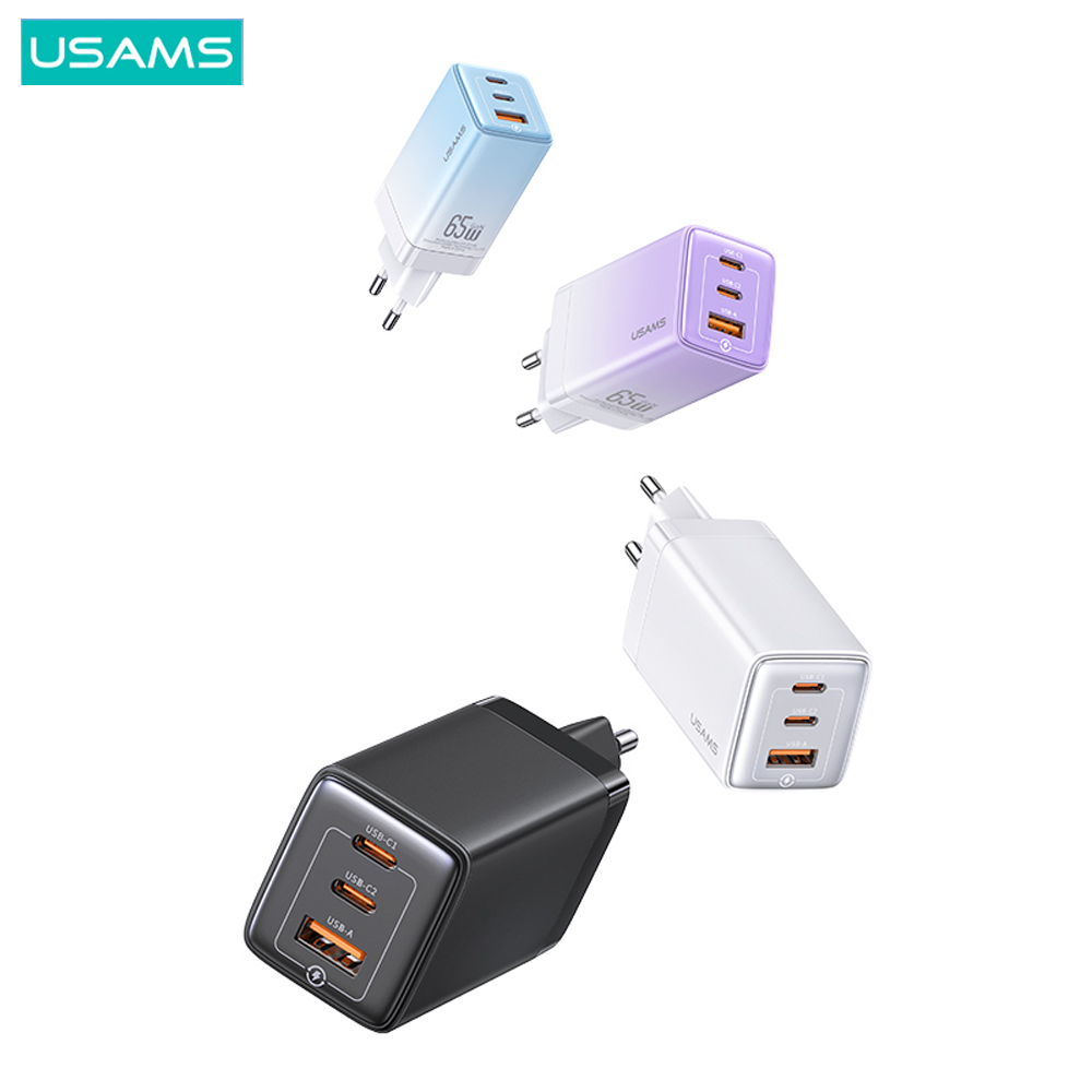 65W USAMS US-CC180 ACC 3 Ports GaN Fast Charger Sandru Series