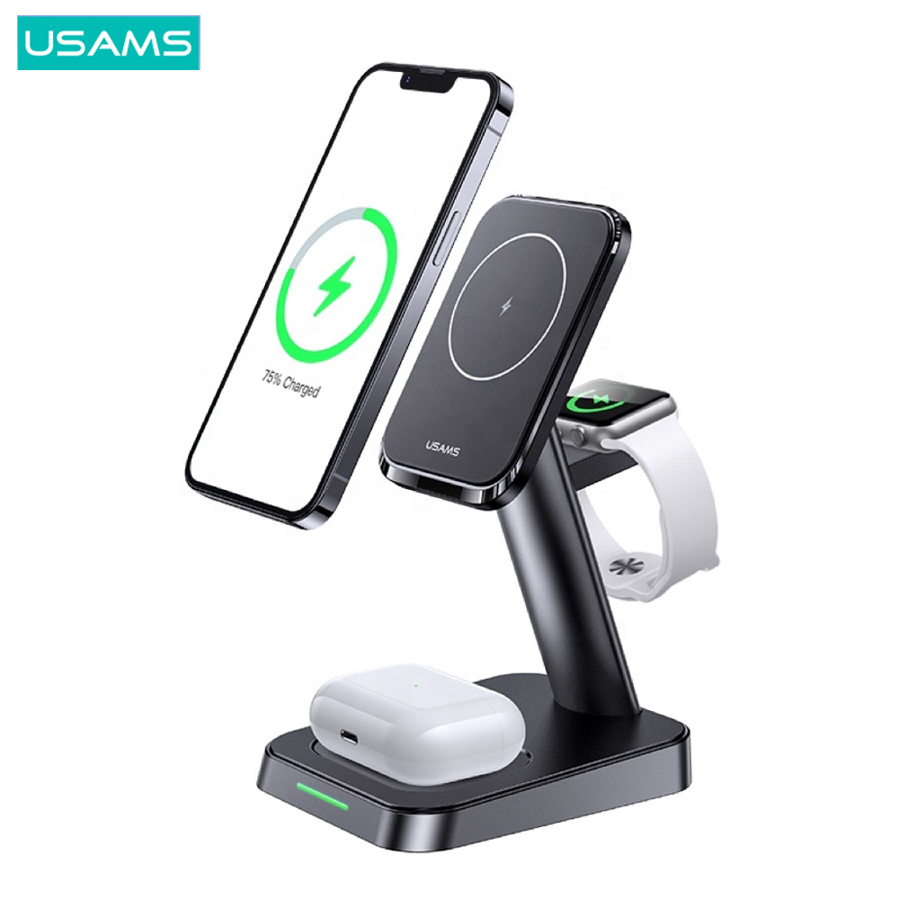 USAMS US-CC150 3In1 Multi-function Wireless Charger for iPhone / iWatch / AirPods 