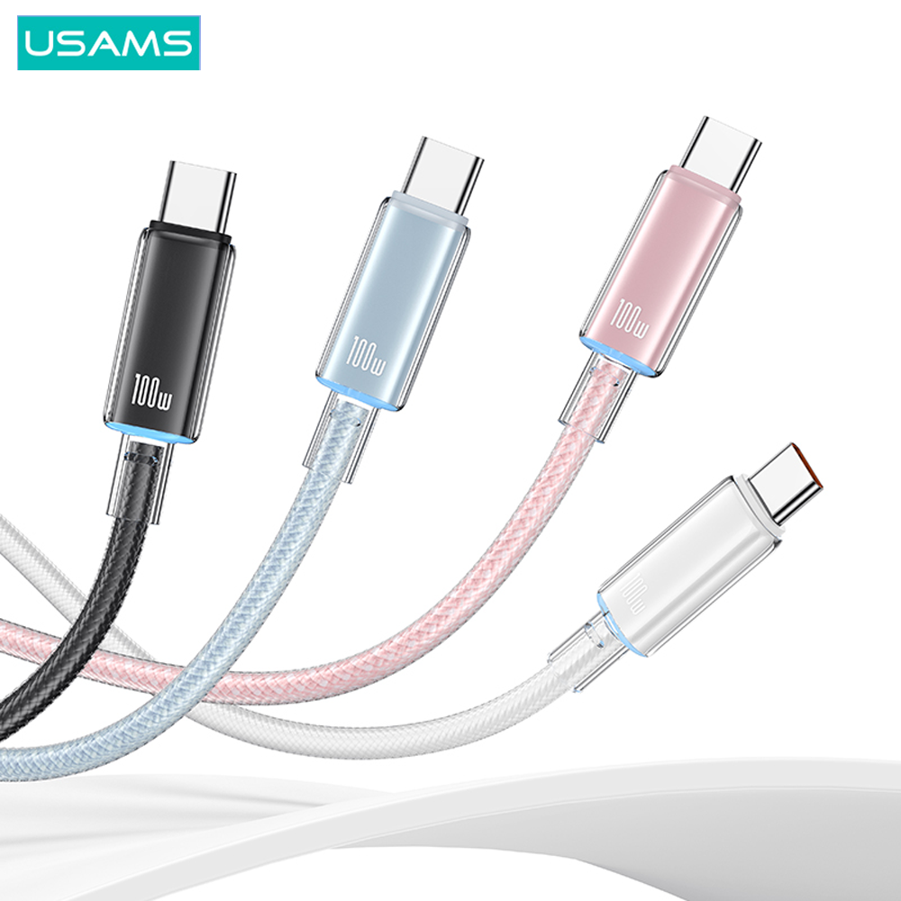 PD100W Type-C To Type-C Fast Charging Transparent Data Cable With Light