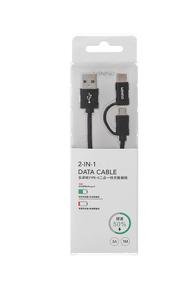 1m Micro and TYPE-C 2-in-1 3AFast Charge Data Cable Black