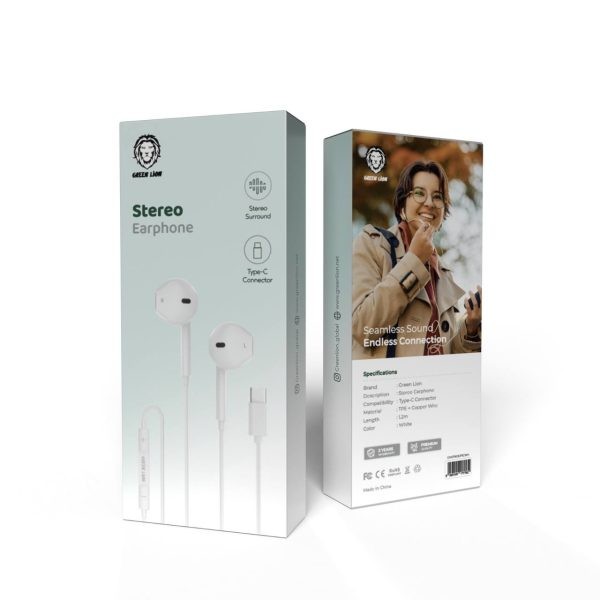 Green Lion Wired Stereo Earphones with Type-C Connector 