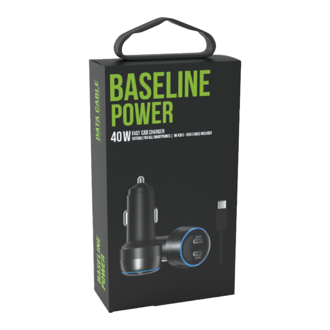 Baseline Power Fast Car Charger 40W 1M USB C- USB C Cable Included 